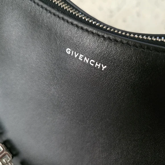 🌟 Givenchy Black Cut Out Moon Shoulder Bag with Silver Chain, authentic